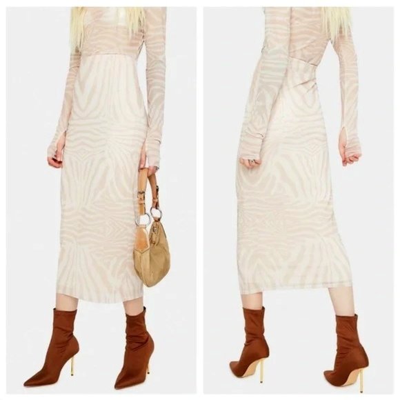 AFRM Dresses & Skirts - SOLD AFRM Felix Power Mesh Midi Skirt In Nude Placement Zebra Print Size S
